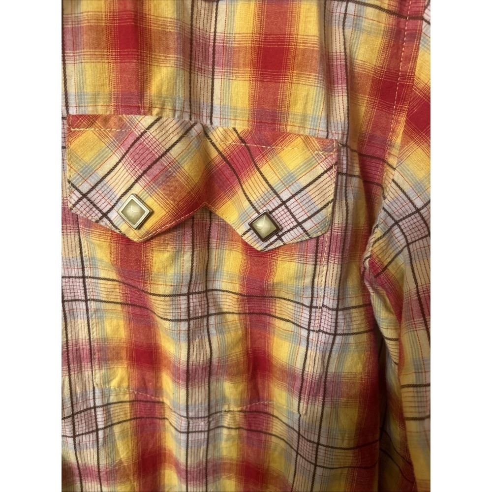 Larry Mahan Western Shirt Mens Medium Pearl Snap Plaid Sunset Cowboy Collection - Picture 5 of 15